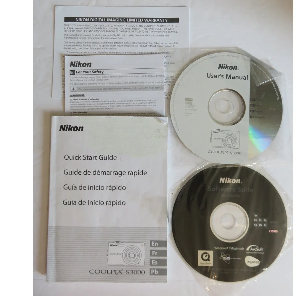 Nikon Coolpix S3000 User Manual Quick Start Guide Software Suite CD Bundle